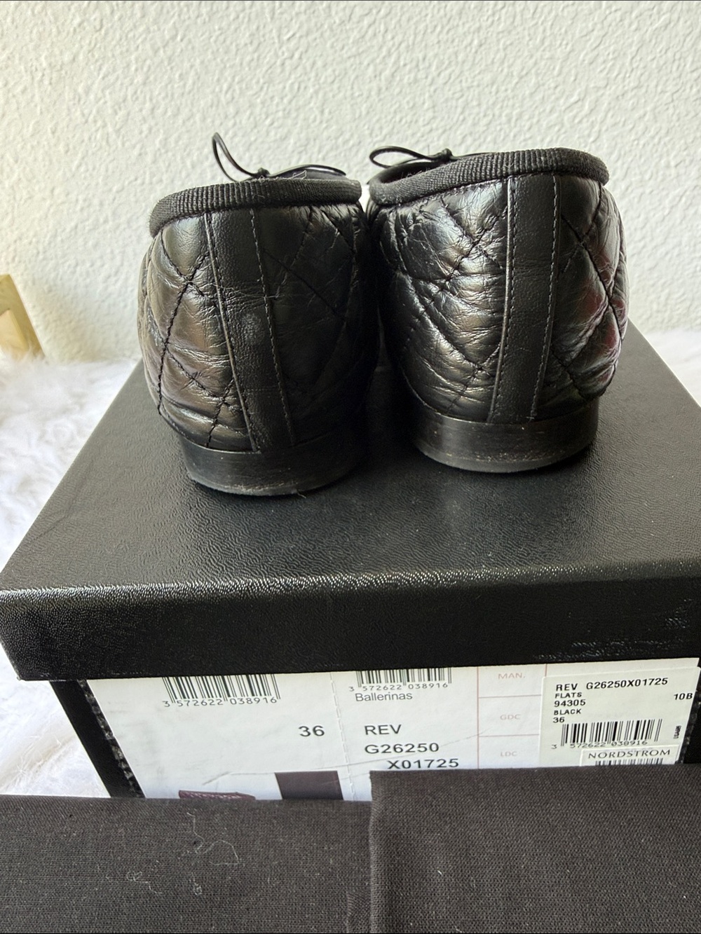 Authentic CHANEL Black Quilted Leather CC Cap-Toe Bow Ballet Flats - Picture 9 of 11